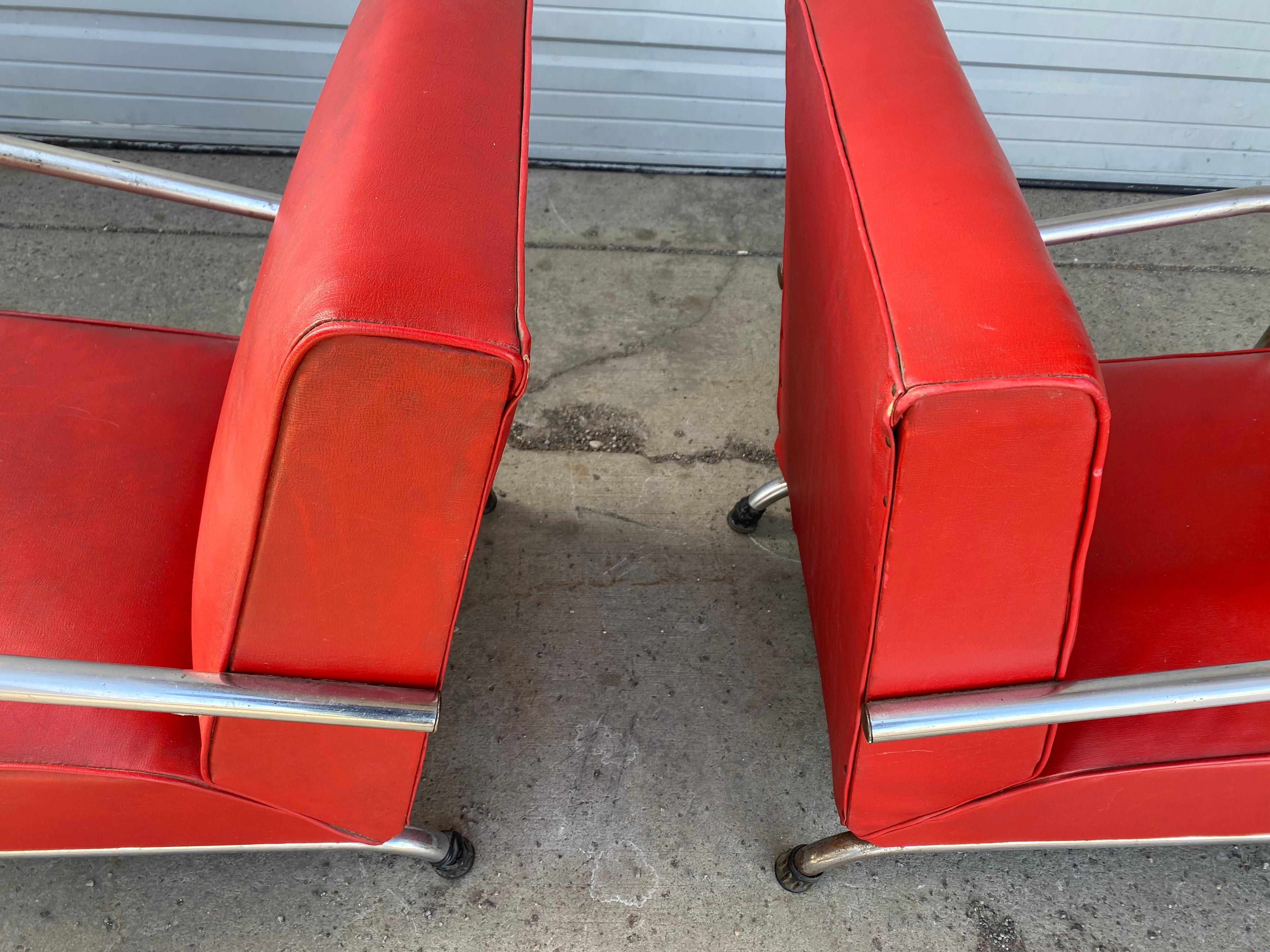 Pair of Art Deco Tubular Chrome Streamline Lounge Chairs 1