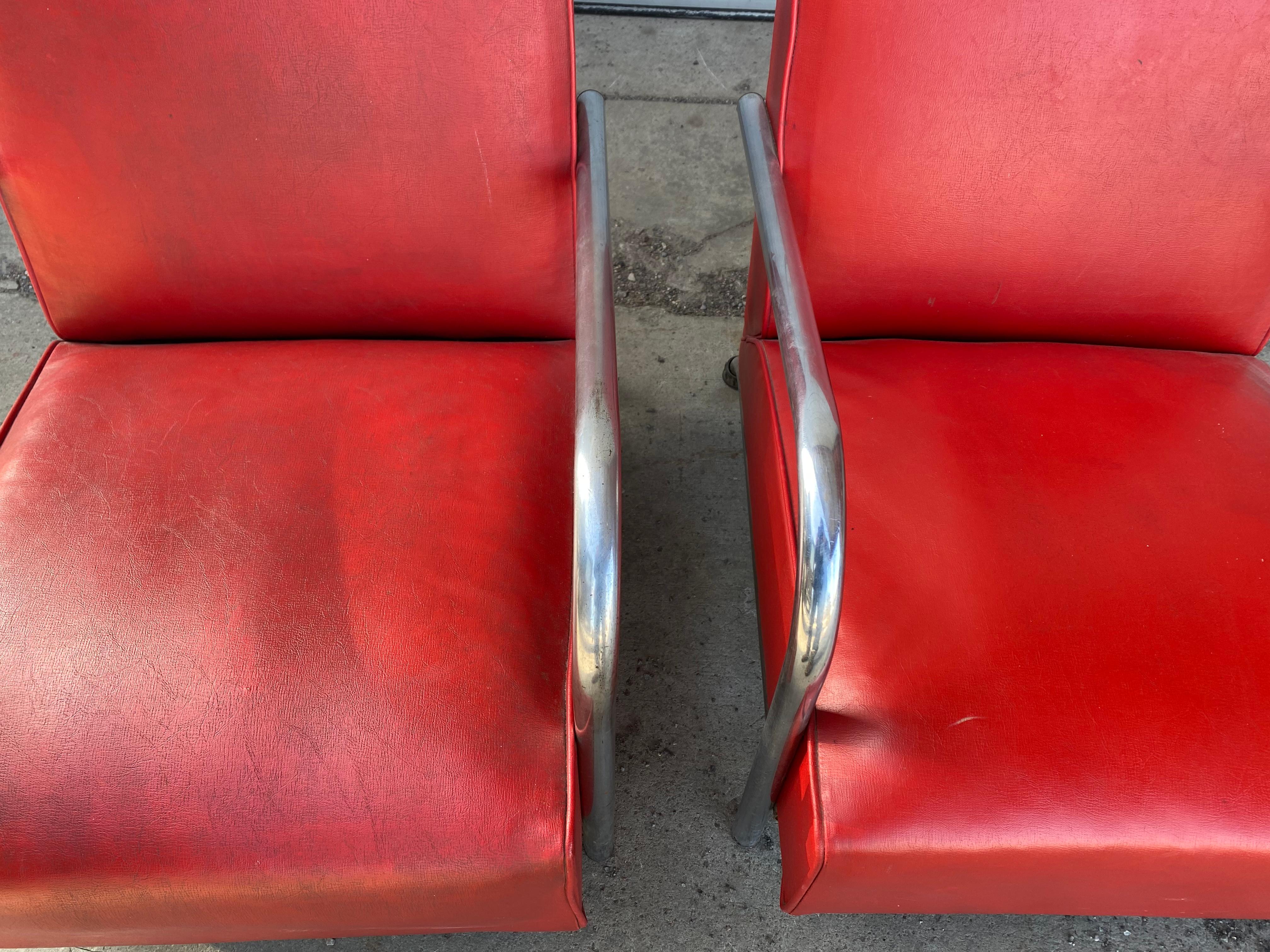 Pair of Art Deco Tubular Chrome Streamline Lounge Chairs 2