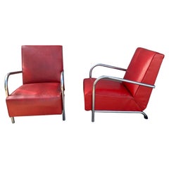 Pair of Art Deco Tubular Chrome Streamline Lounge Chairs