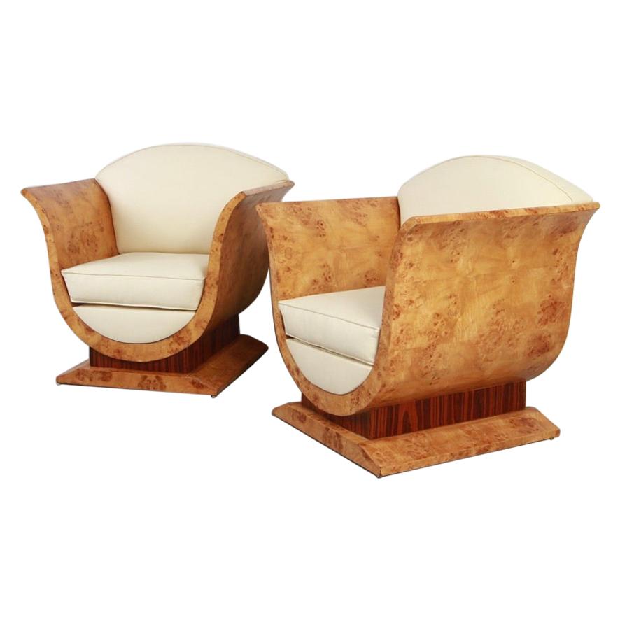 Pair of Art Deco Tulip Chairs in Burl & Rosewood