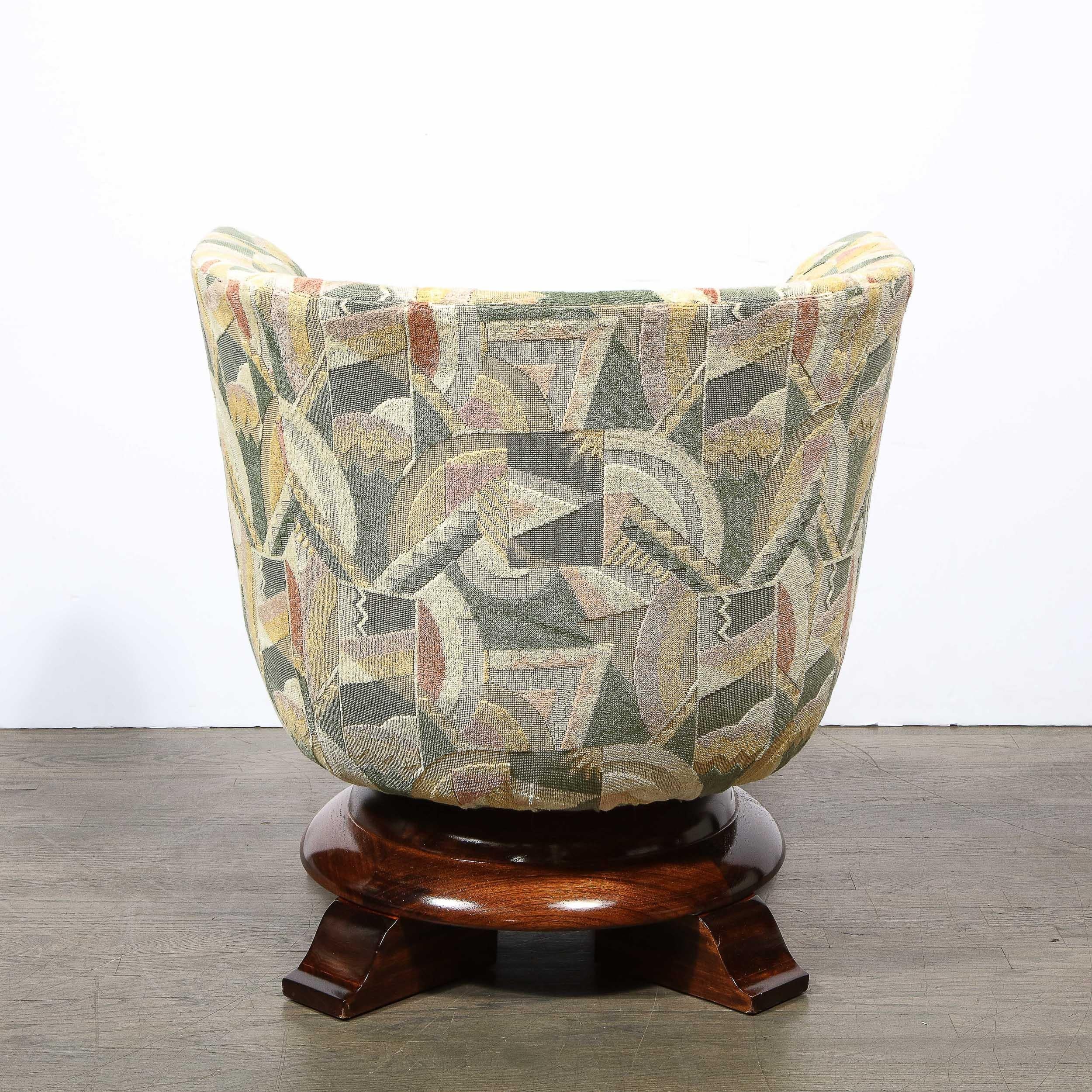 Pair of Art Deco Tulip Chairs in Burled Walnut and Clarence House Fabric 3