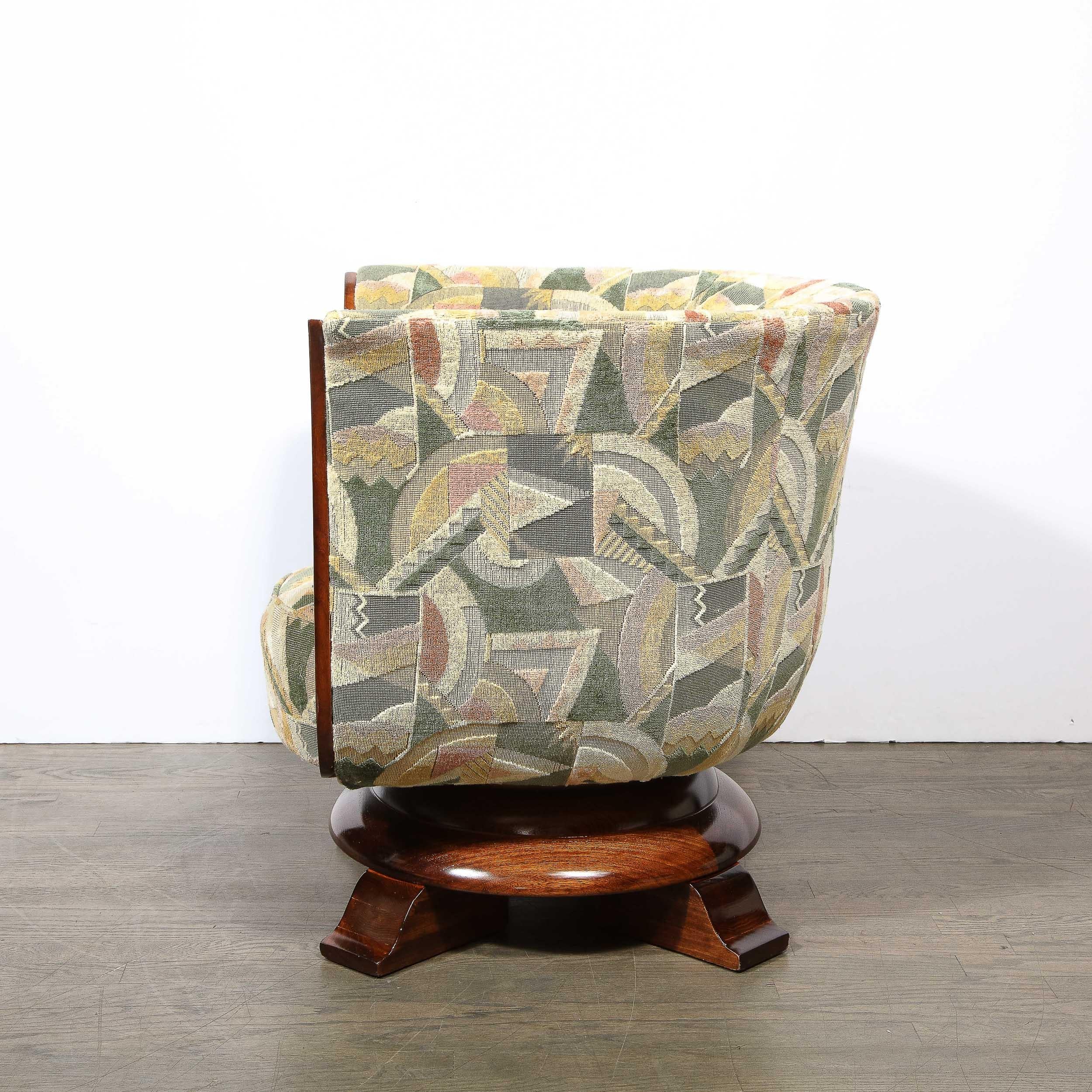 Pair of Art Deco Tulip Chairs in Burled Walnut and Clarence House Fabric 4
