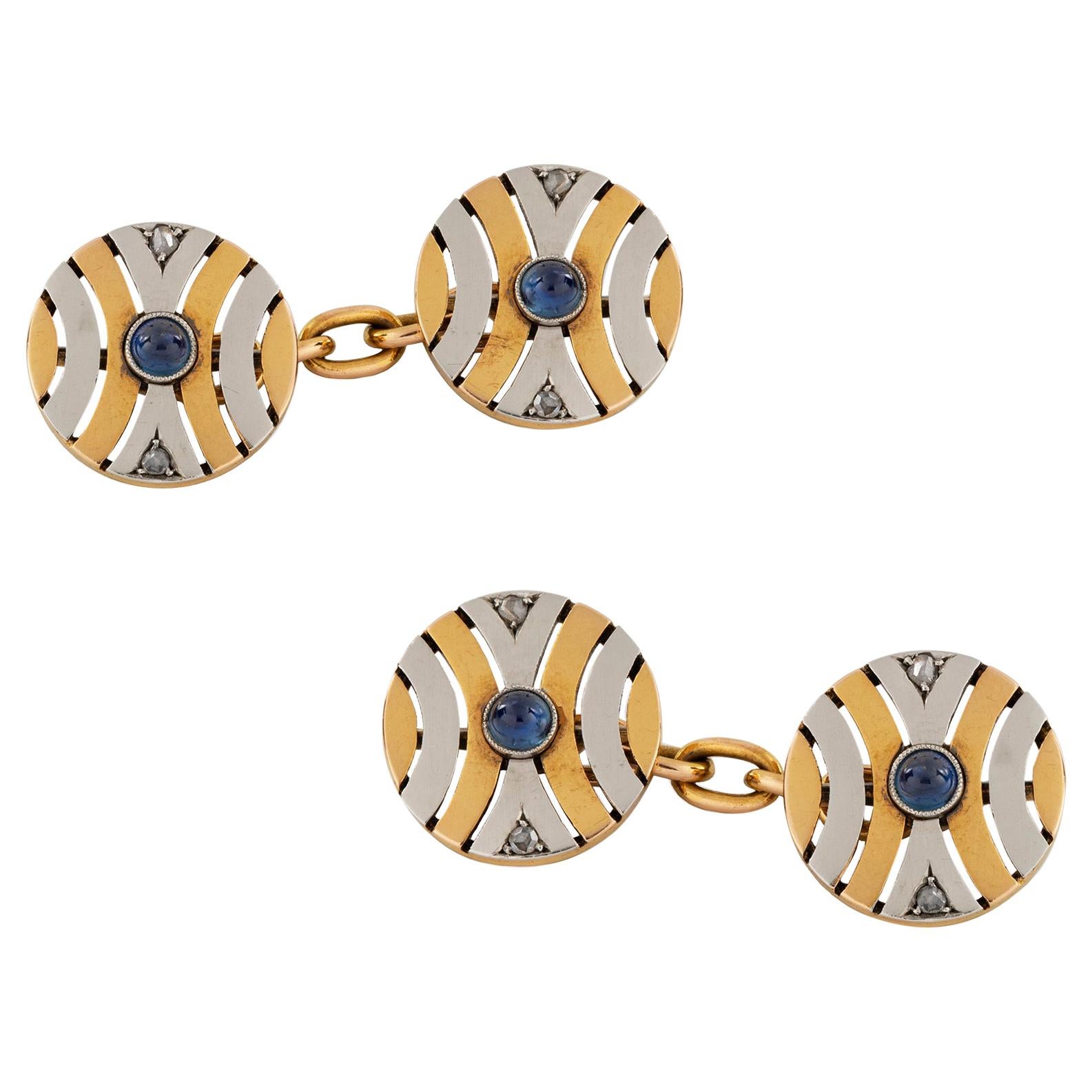 Pair of Art Deco Two-Color Gold Cufflinks For Sale