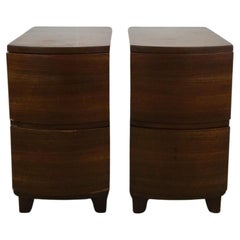 Retro Pair of Art Deco Two Drawer Walnut Nightstands