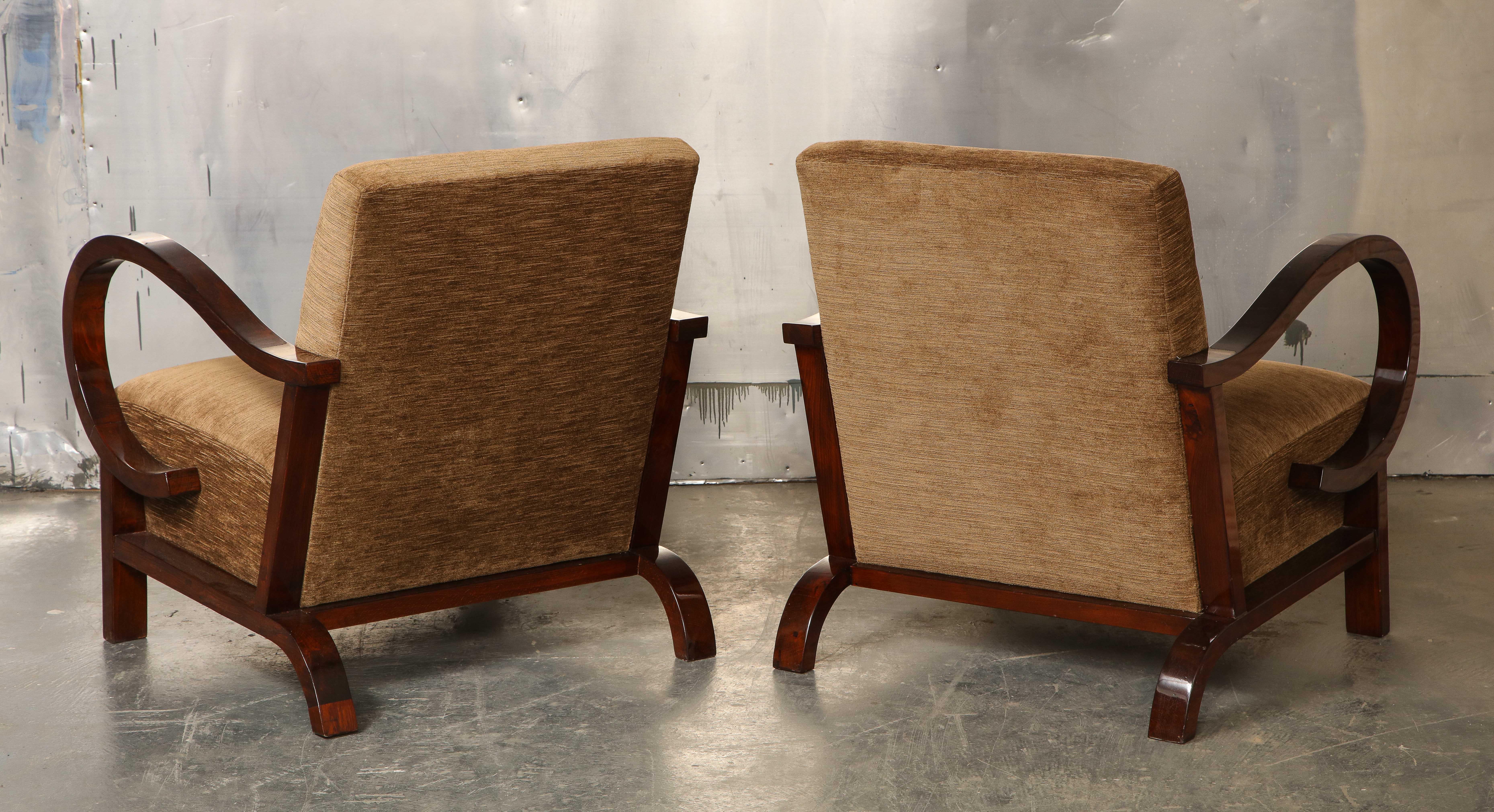 Pair of Art Deco Upholstered Armchairs For Sale 3