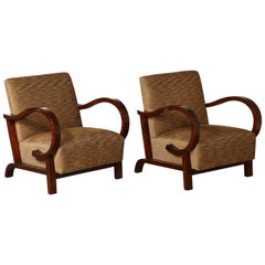 Vintage Pair of Art Deco Upholstered Armchairs