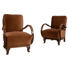 Pair Of Art Deco Upholstered Armchairs, France, 1940-1949