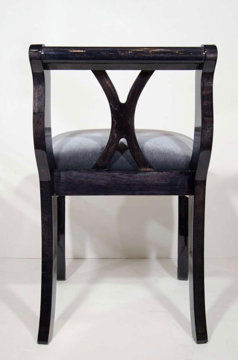 Wood Pair of Art Deco Vanity Chairs in Mohair and Ebonized Walnut