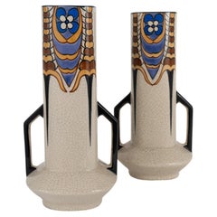 Paire de vases Art déco signés A.M.C. La Faïencerie de Wasmuël, Belgique, vers 1925-1935