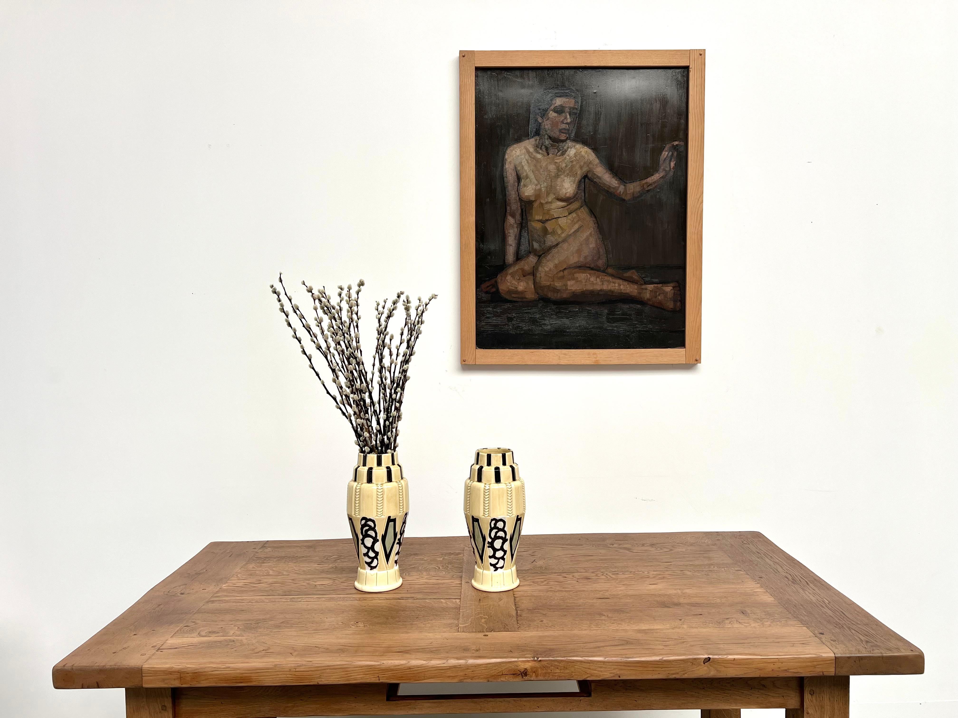 Pareja de Jarrones Art Decó de Orchies - Cerámica esmaltada, Francia, hacia 1930 en Bueno estado para la venta en LYON, FR