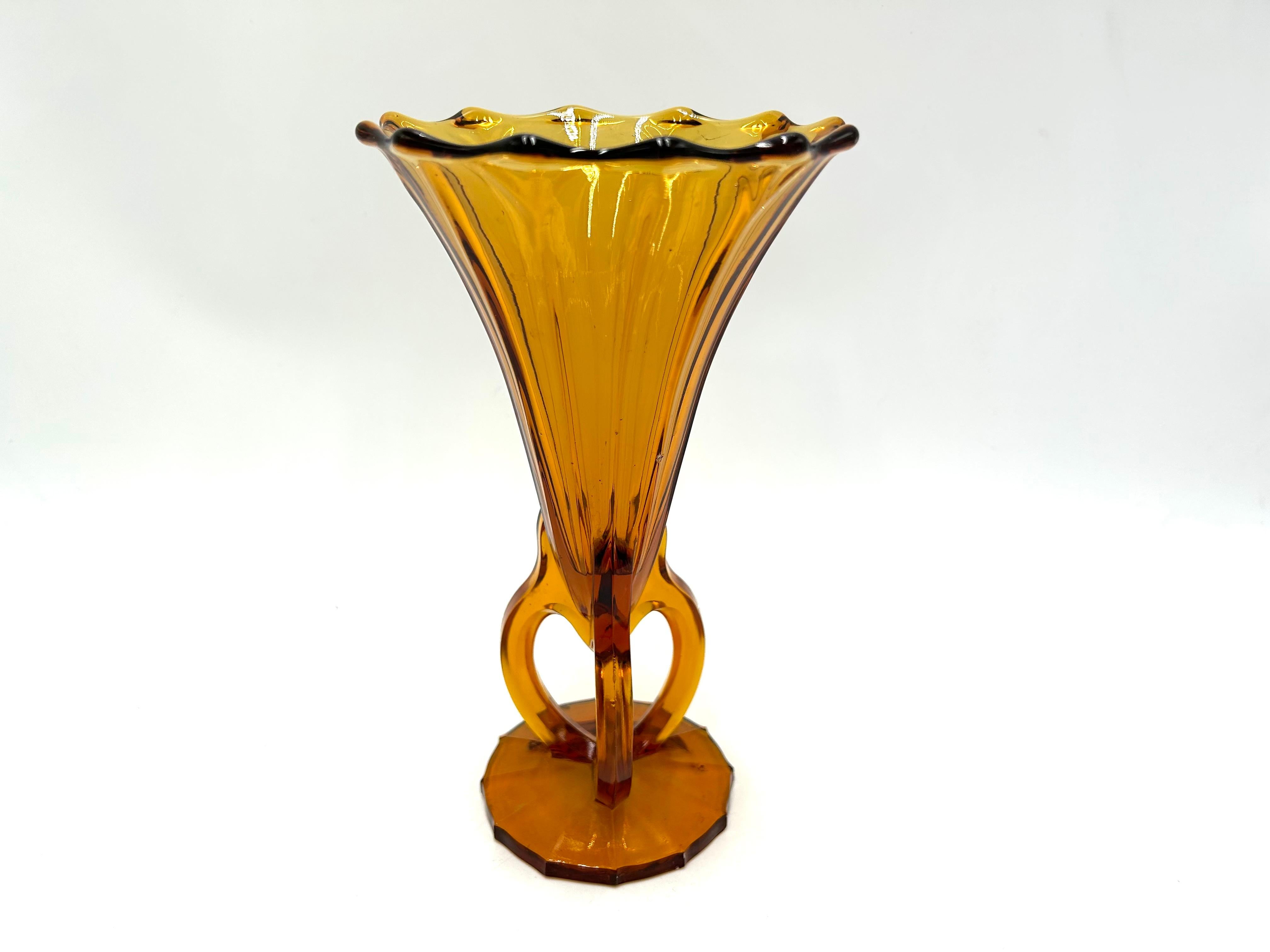 Glass Pair of Art Deco Vases, Czech Republic, 1930s For Sale