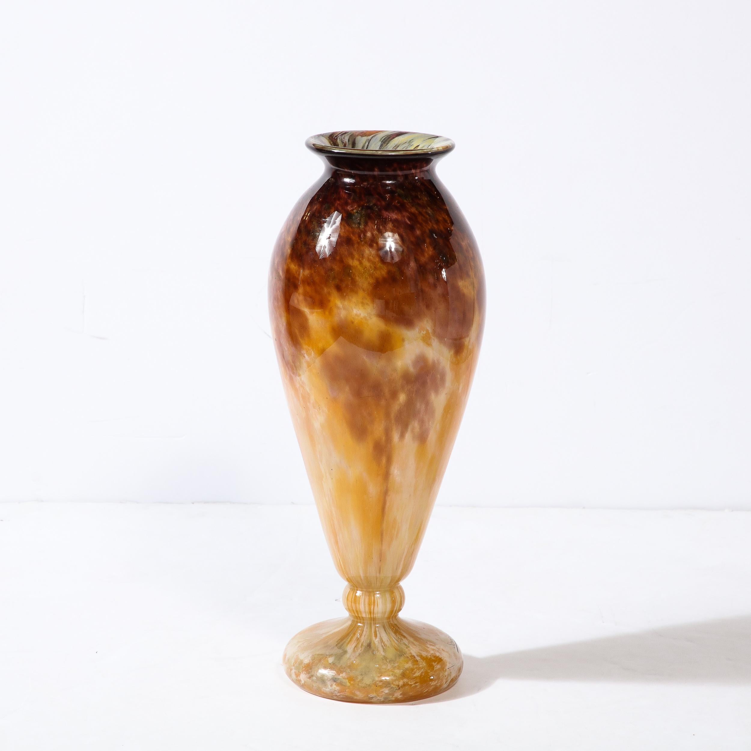 Paire de vases Art déco en améthyste fumée et verre teinté ambre par Schneider en vente 9