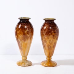 Pair of Art Deco Vases in Smoked Amethyst & Amber Hued Glass by Schneider