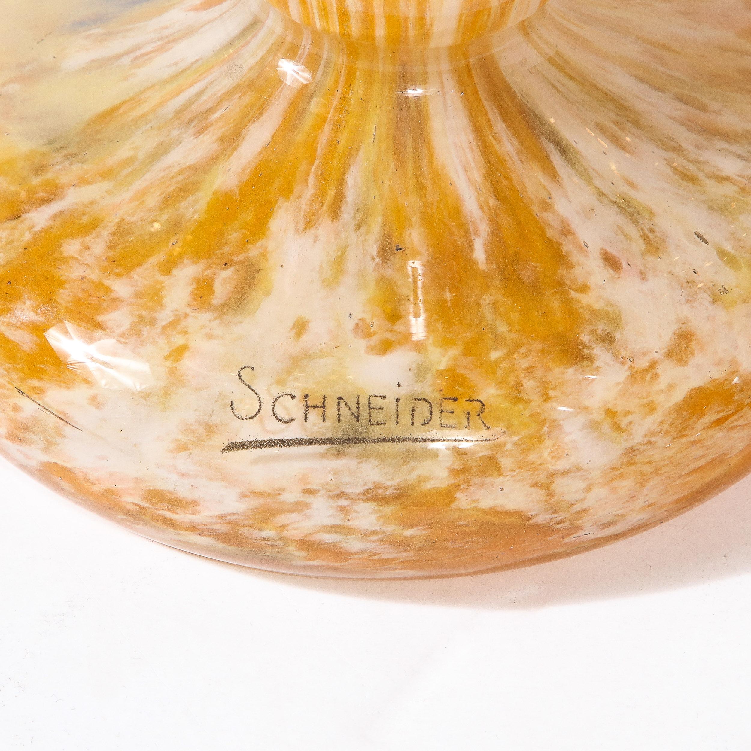 Pair of Art Deco Vases in Smoked Amethyst & Amber Hued Glass by Schneider For Sale 1