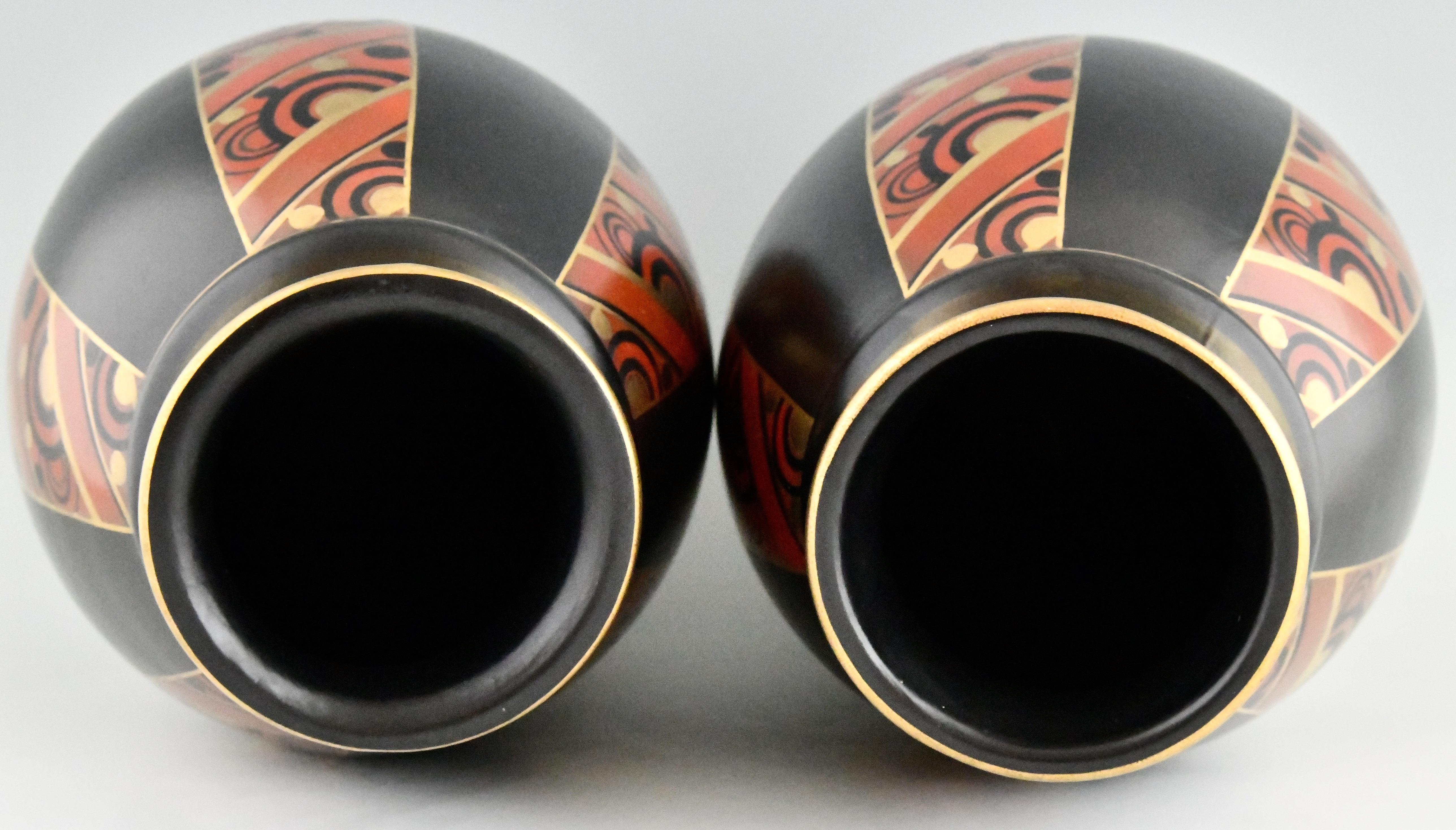 Pair of Art Deco Vases with Geometric Pattern Saint Ghislain, Belgium, 1930 2