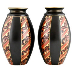 Pair of Art Deco Vases with Geometric Pattern Saint Ghislain, Belgium, 1930