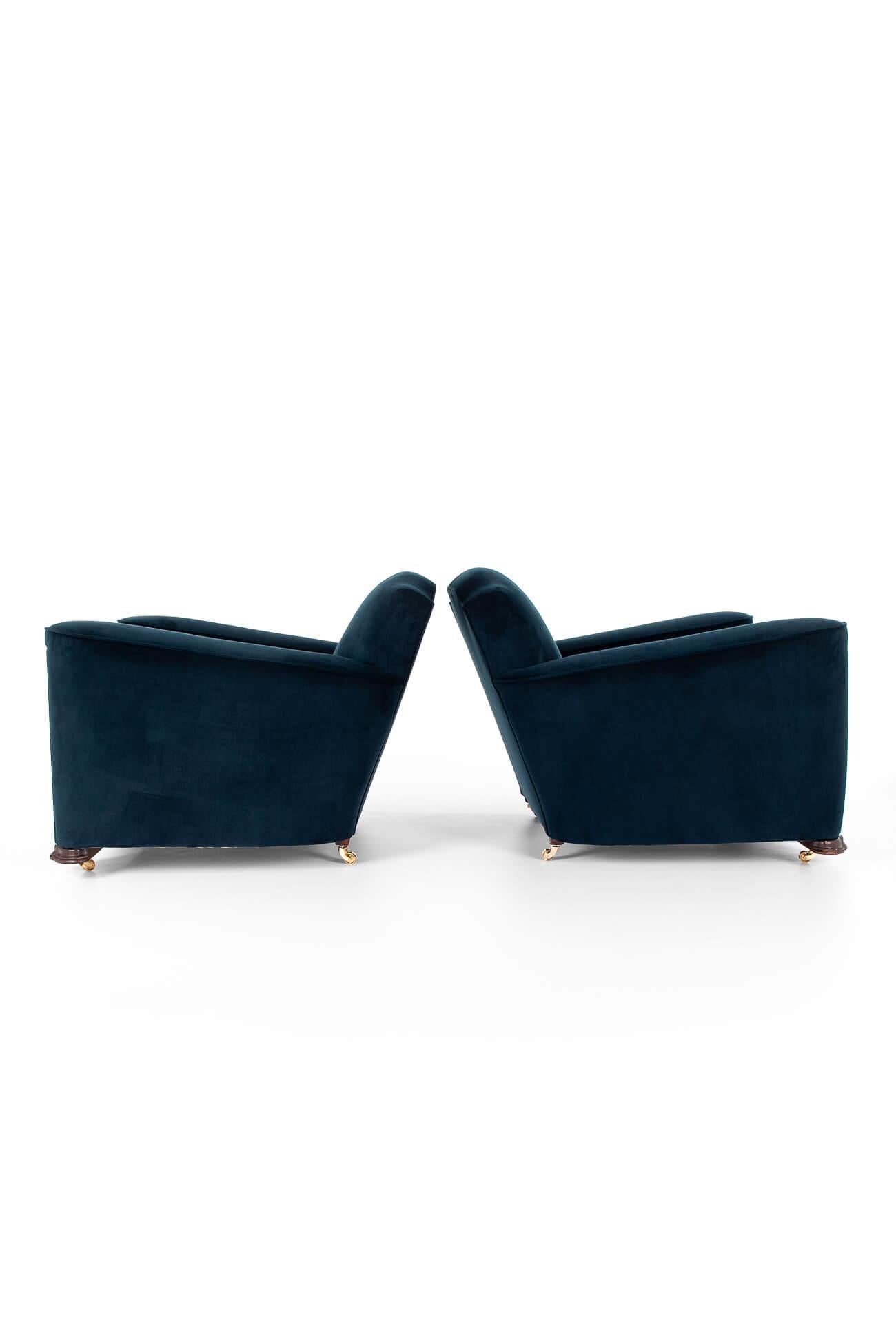British Pair of Art Deco Velvet Armchairs For Sale