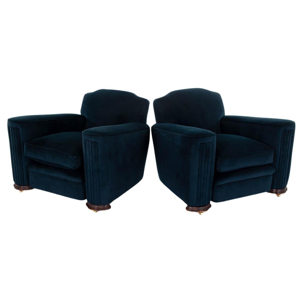 Pair of Art Deco Velvet Armchairs For Sale