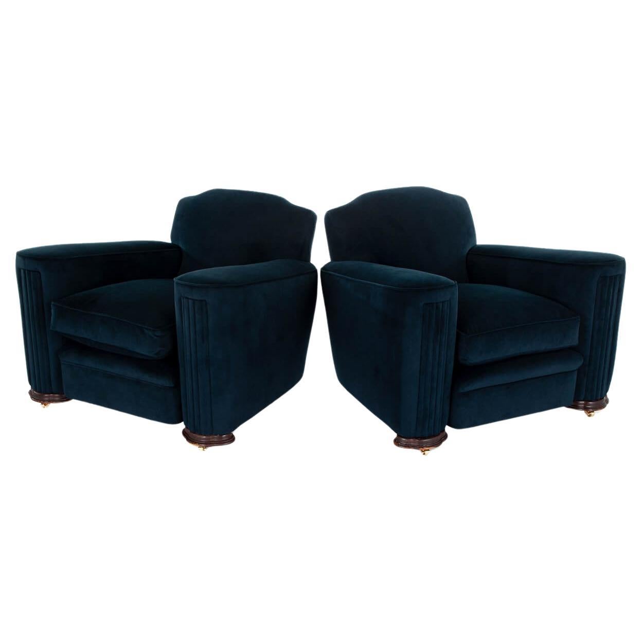 Coppia di poltrone in velluto Art Déco