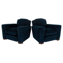 Antique Pair of Art Deco Velvet Armchairs