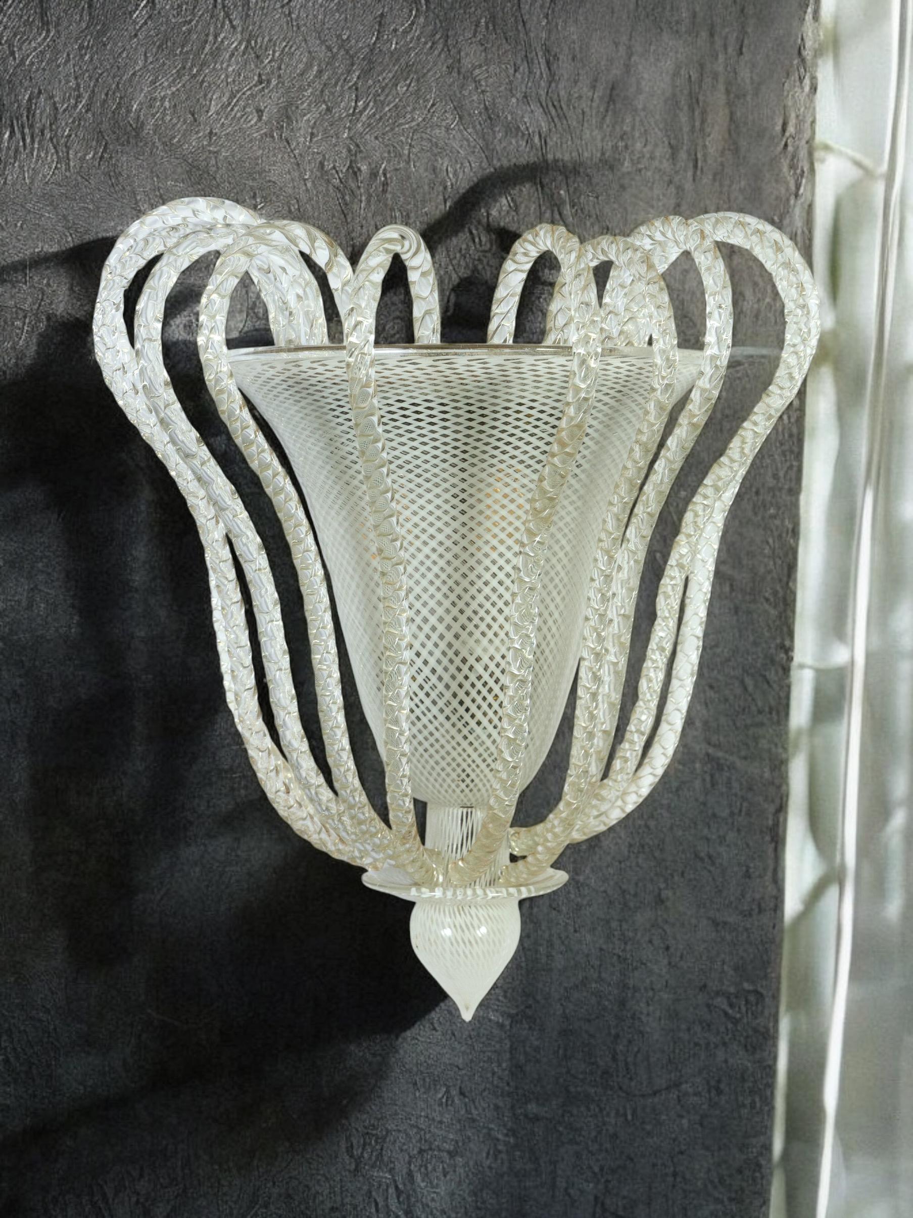 Pair of amazing and rare Sconces with a precious hand blown 