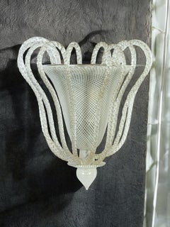 Pair of Art Deco Venini Reticello Murano Glass Sconces 1940s