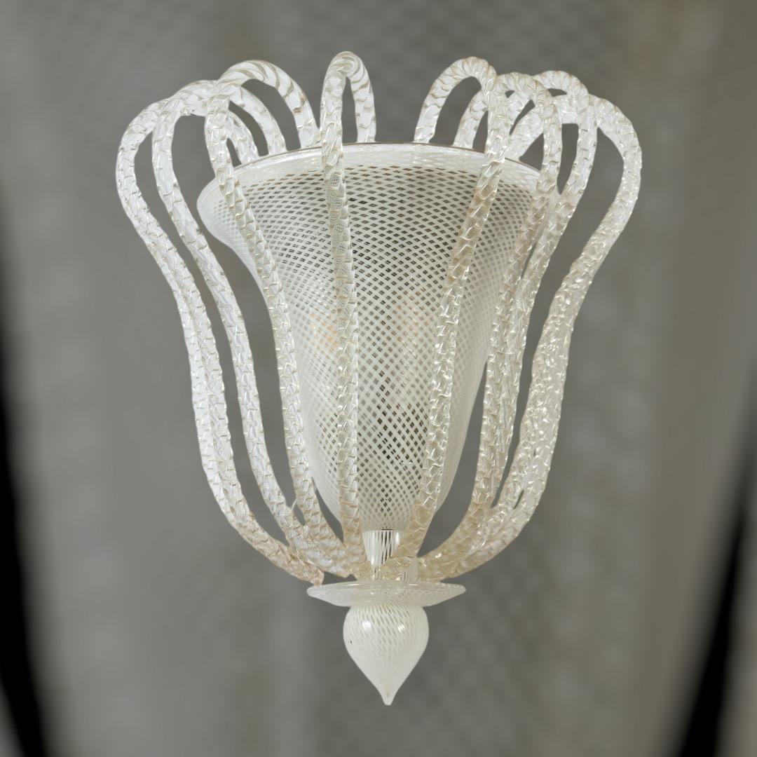Pair of Art Deco Venini Reticello Murano Glass Sconces 1940s For Sale 1