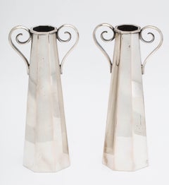Pair of Art Deco Vienna, Austria Continental Silver ‘.800’ Two-Handled Bud Vases
