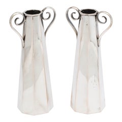 Pair of Art Deco Vienna, Austria Continental Silver ‘.800’ Two-Handled Bud Vases