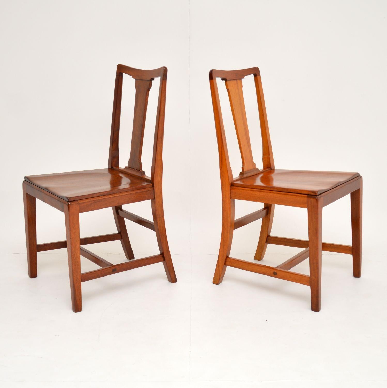 British Pair of Art Deco Vintage Solid Mahogany Side Chairs