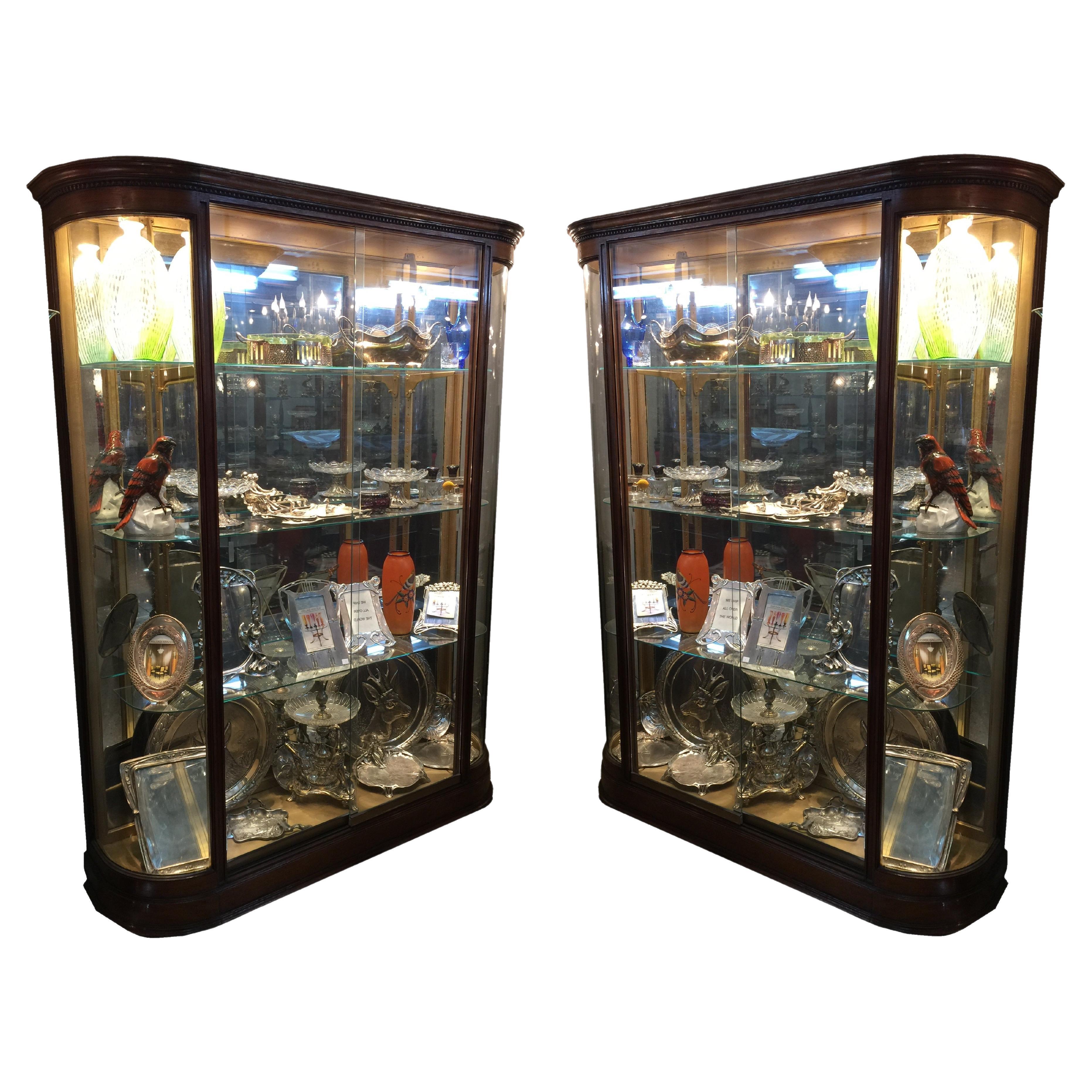 Pair of Art Deco Vitrines, 1930, French, Materials: Wood, Mirror and Glass For Sale