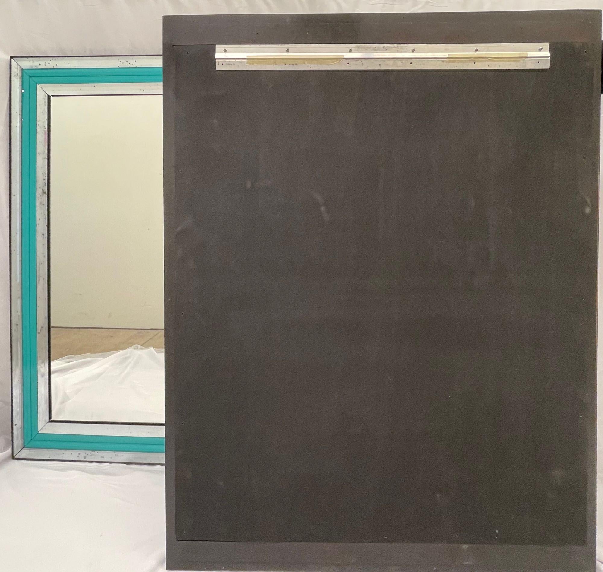 Pair of Art Deco Wall, Mantle or Console Mirrors with Turquoise Beveled Frames In Good Condition For Sale In Stamford, CT