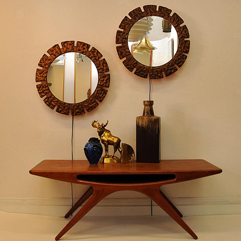 Mid-20th Century Pair of vintage Art Deco Wall Mirrors with Light from the 1930s, Scandinavia