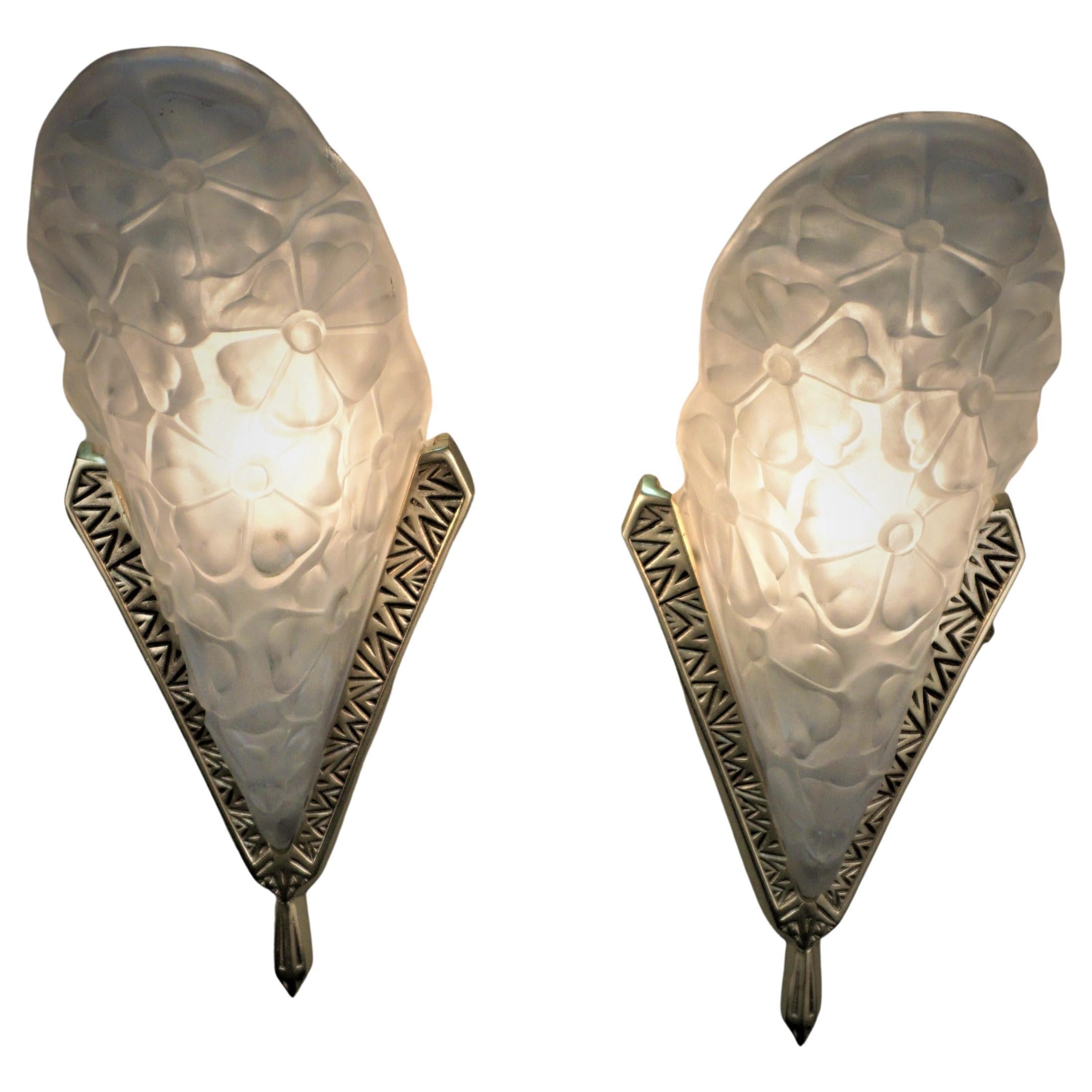 Pair of Art Deco Wall Sconces by Degue