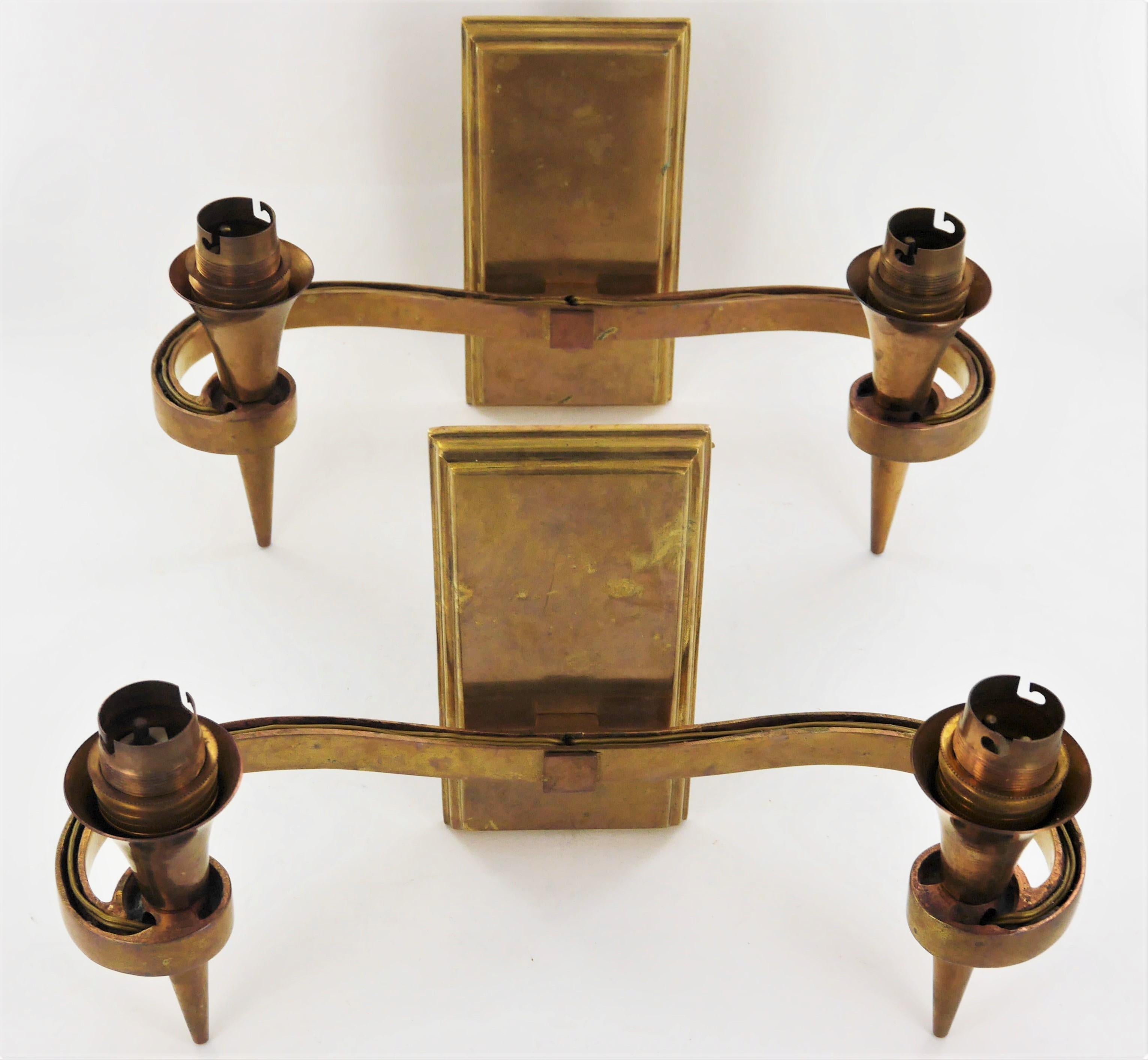 Gilt Pair of Art Deco Wall Sconces For Sale