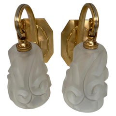 Pair of Art Deco Wall Sconces in Gilded Bronze