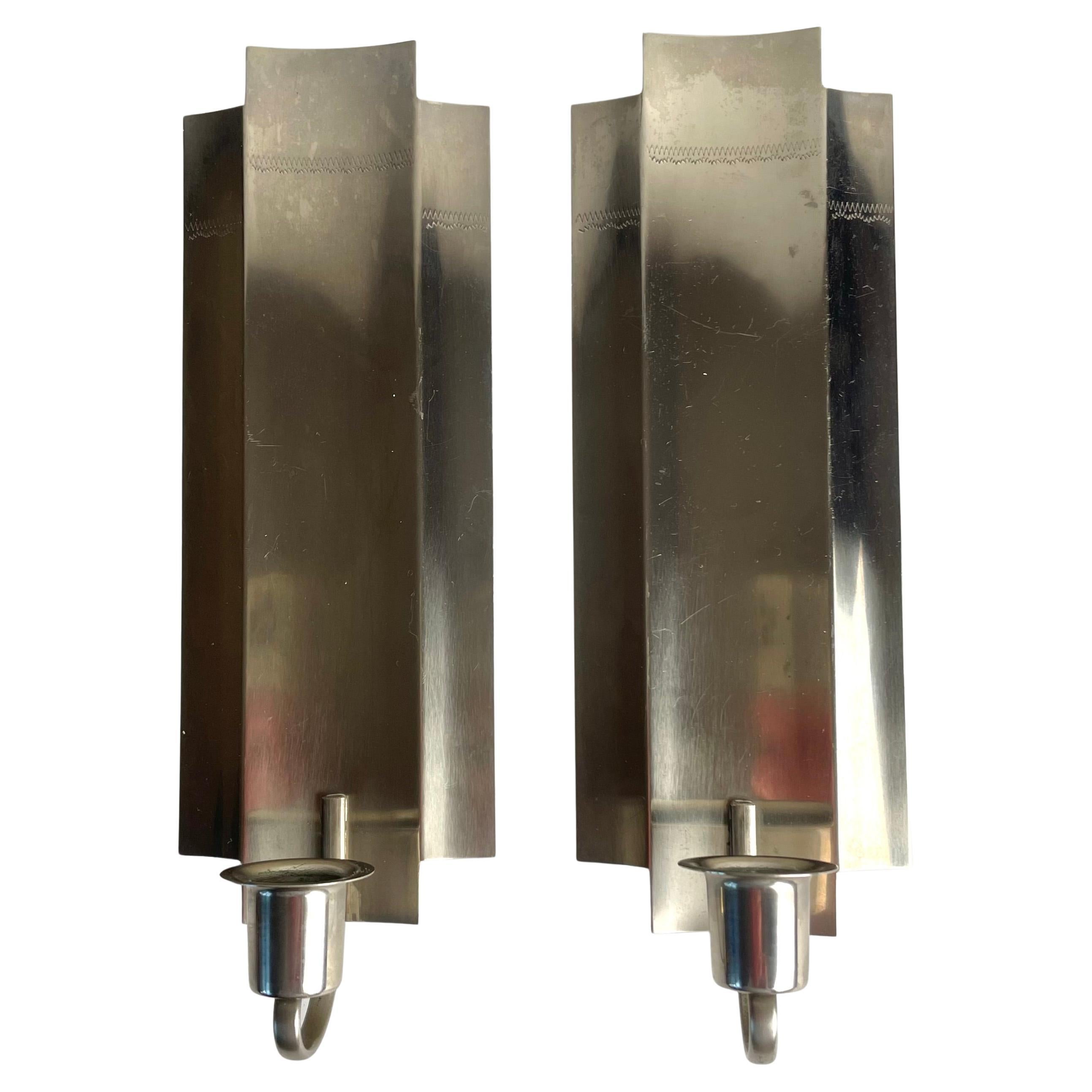 Pair of Art Deco Wall Sconces in Pewter – Sweden, 1930s
