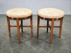 Pair of Art Deco Walnut and Beech Stools, Czechoslovakia, 1930s