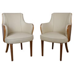 Pair of Art Deco Walnut and Leather Armchairs by Maurice Adams