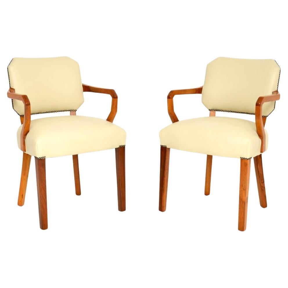 Coppia di poltrone Art Déco in noce e pelle Carver