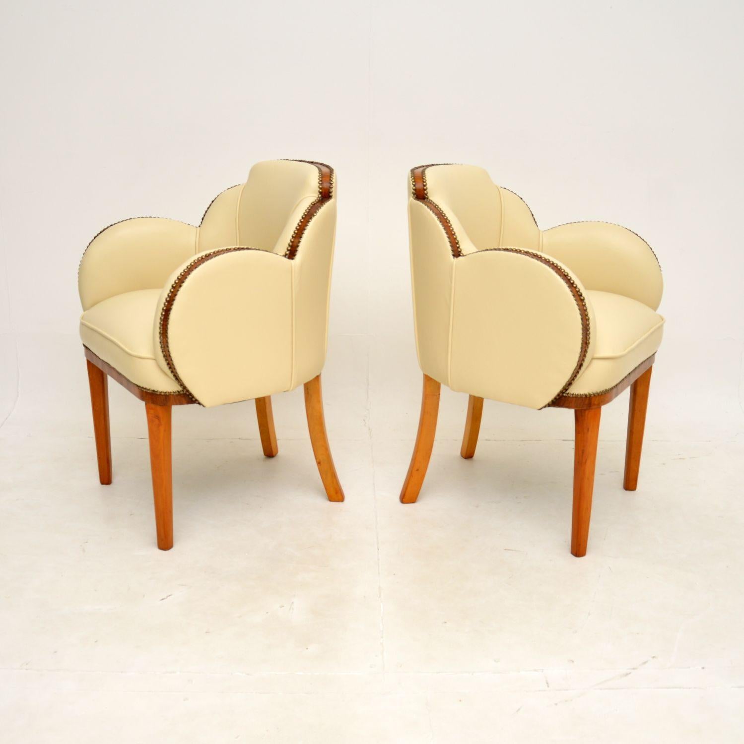 British Pair of Art Deco Walnut and Leather Cloud Back Armchairs by Epstein