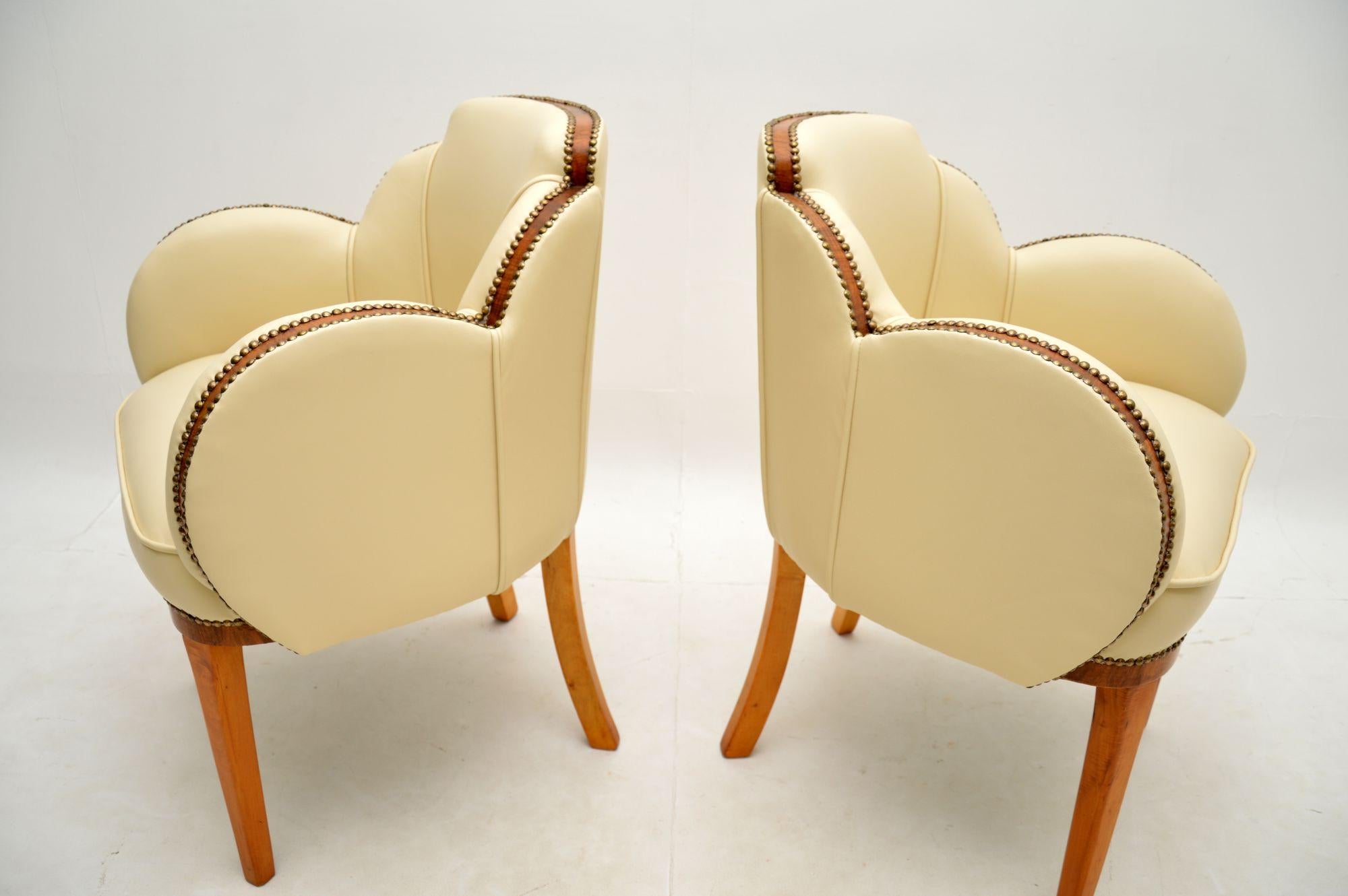 Pair of Art Deco Walnut and Leather Cloud Back Armchairs by Epstein In Good Condition In London, GB