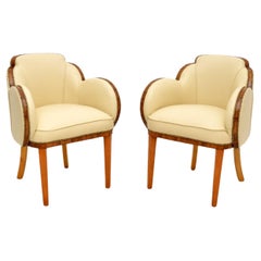 Pair of Art Deco Walnut and Leather Cloud Back Armchairs by Epstein