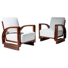 Pair of Art Deco Walnut Armchairs, 1920s