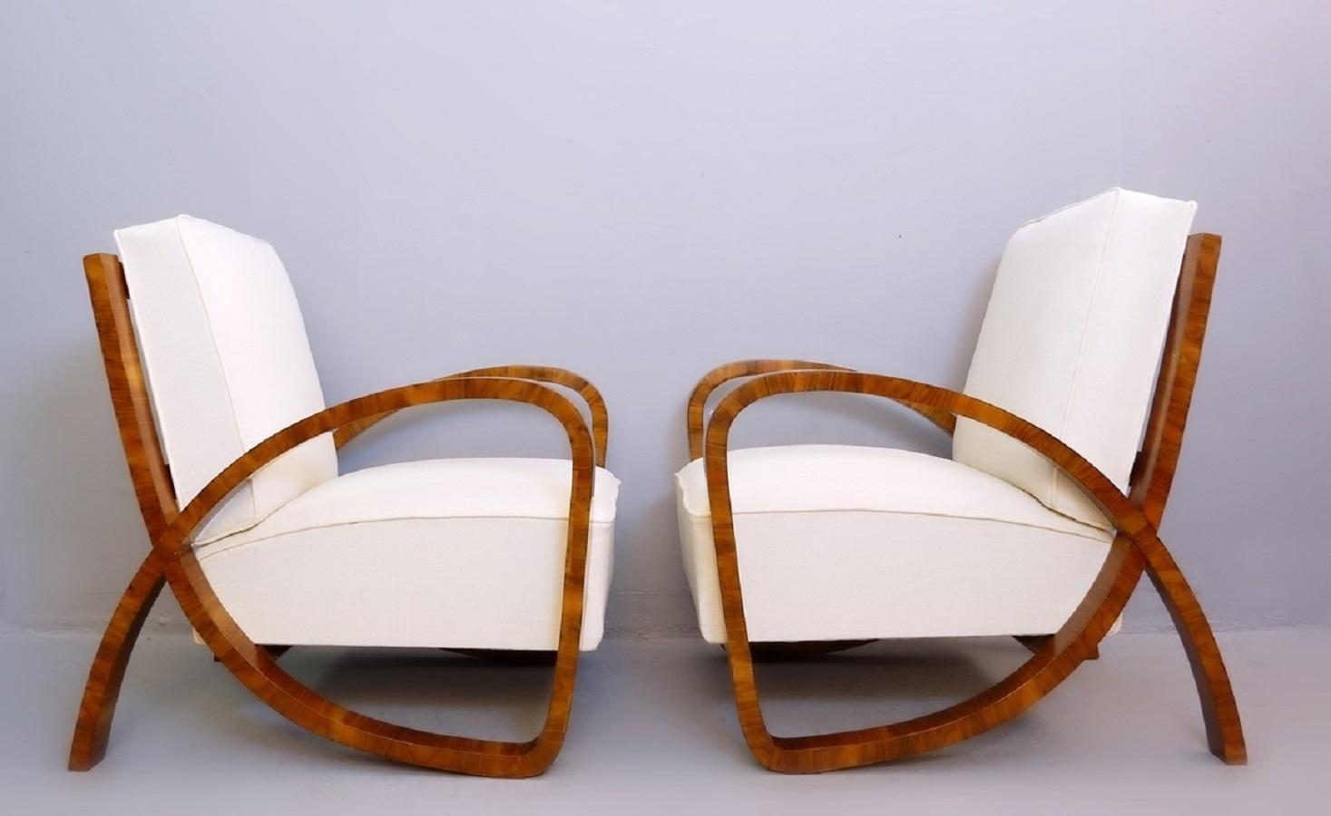 Mid-20th Century Pair of Art Deco Walnut Armchairs, 1930s