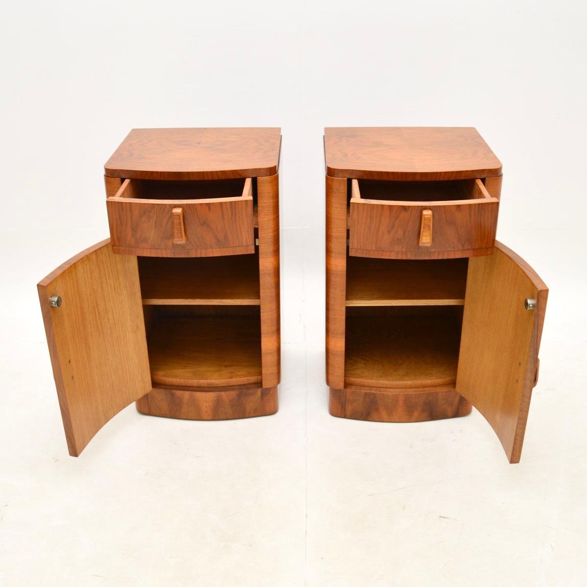 British Pair of Art Deco Walnut Bedside Cabinets For Sale