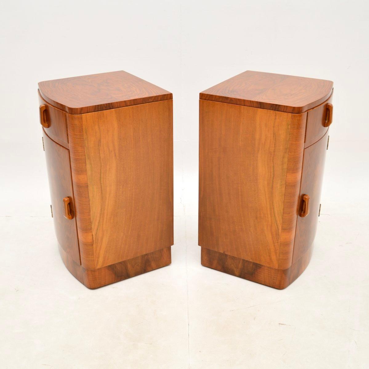 Pair of Art Deco Walnut Bedside Cabinets For Sale 1