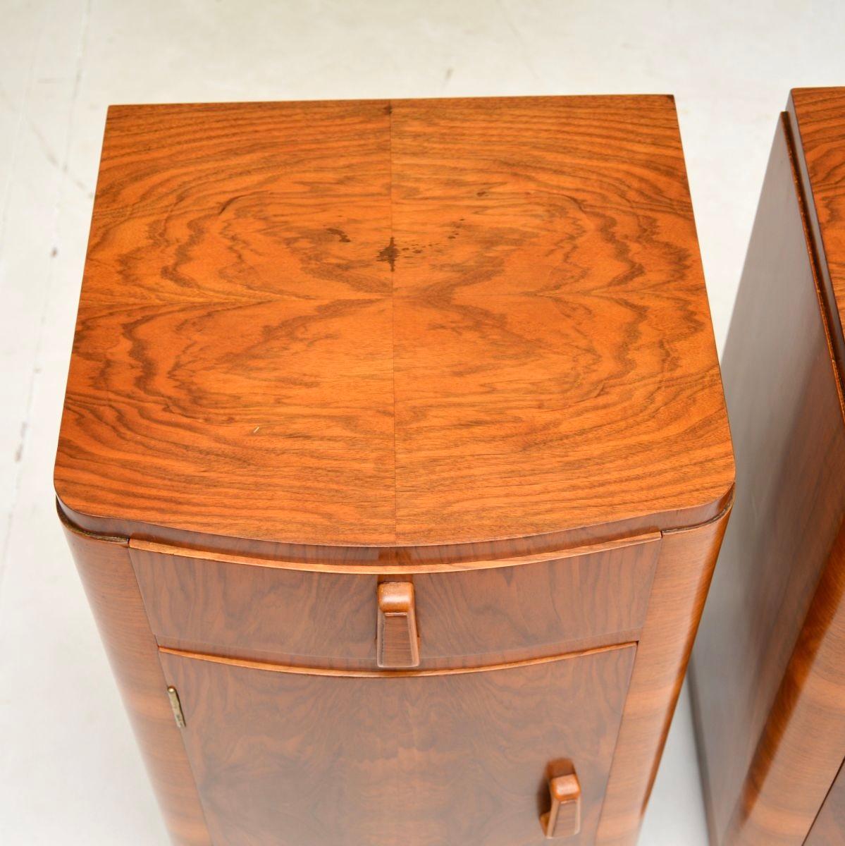 Pair of Art Deco Walnut Bedside Cabinets For Sale 2