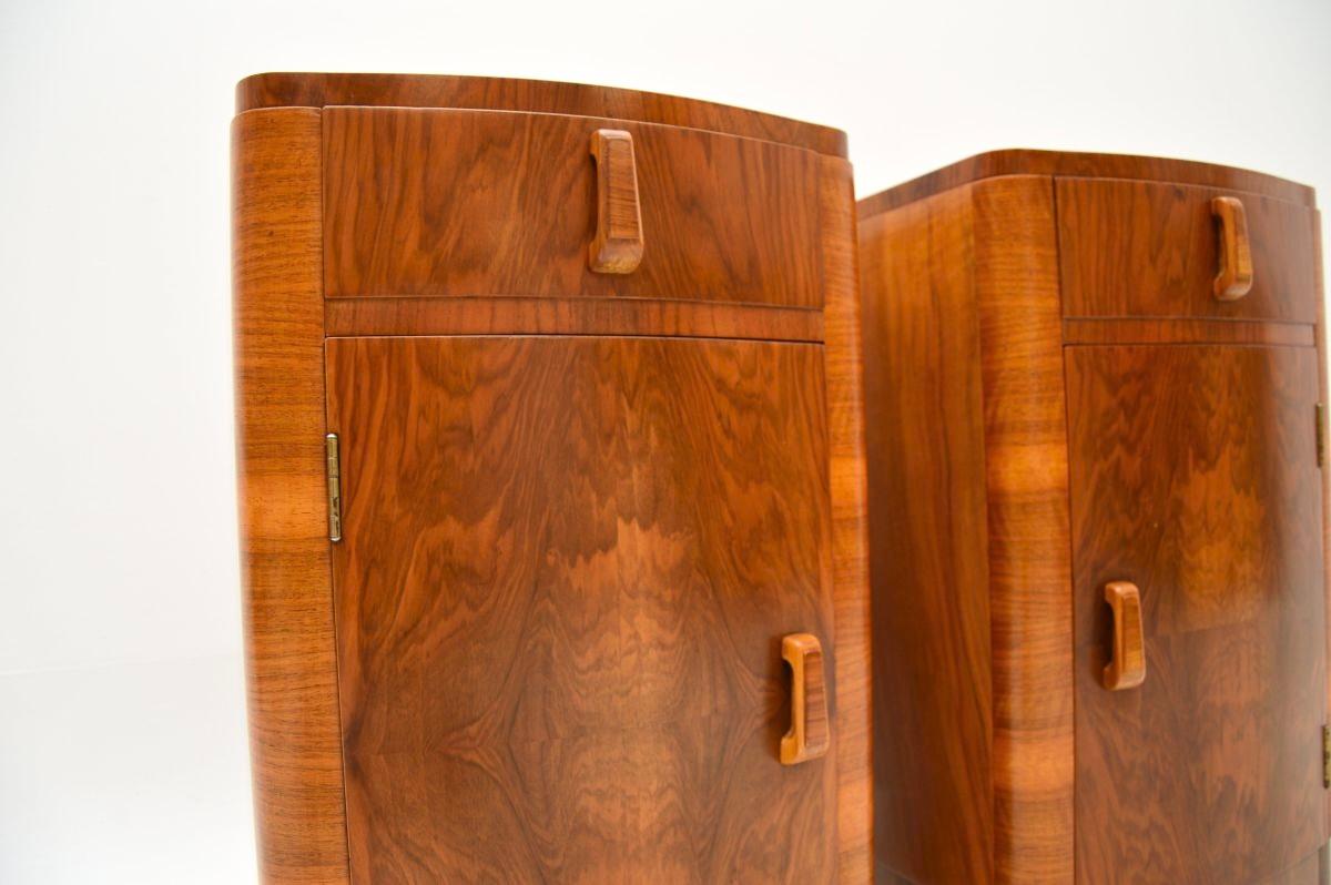 Pair of Art Deco Walnut Bedside Cabinets For Sale 4