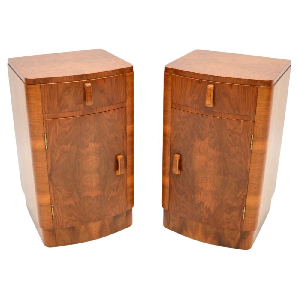 Pair of Art Deco Walnut Bedside Cabinets For Sale